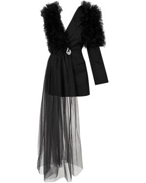 LIA ARAM Ruffle Surprise Tailored Blazer - Black