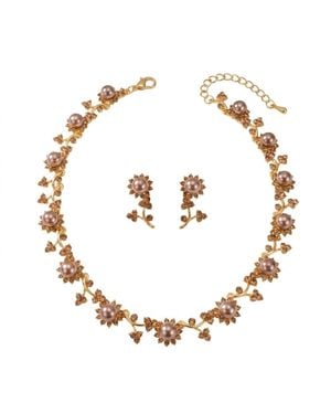 Modenaire Pearl And Crystal Floral Necklace And Earrings Set - Metallic