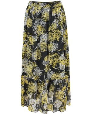 Smart and Joy Long Skirt With Linear Print And Ruffles - Green
