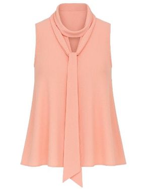 Conquista Peach Sleeveless Top With Tie Neck - Pink