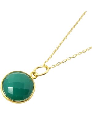 Sophelia Vermeil Plated Onyx May Birthstone Round Pendant Necklace - Green