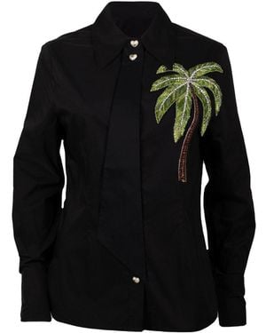Laines London Laines Couture Tie Shirt With Embellished Palm Tree - Black