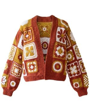 Ana Chic Rust Granny Square Handmade Crochet Cardigan - Brown