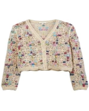 Saachi Scalloped Floral Crochet Cardigan - Natural