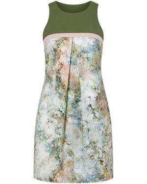Conquista A Line Khaki Floral Dress - Green