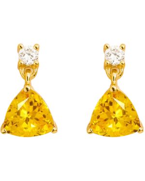 Juvetti Trillion Earrings Set With Sapphire & Diamond - Yellow