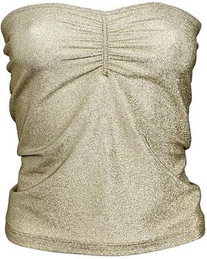 Lalipop Design Strapless Fitted Shiny Light Knitted Top - Natural