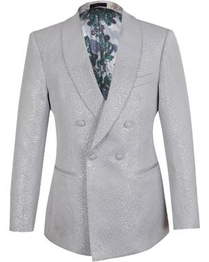 DAVID WEJ Neutrals Kensington Double Breasted Shawl Lapel Jacquard Blazer - Grey
