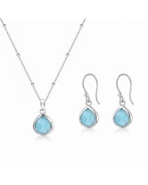The Jewellery Store London Sterling Pear Shaped Aqua Chalcedony Jewellery Set - Blue