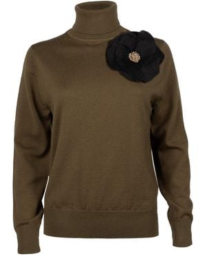 House of Laines London Laines Couture Embellished Corsage Knitted Roll Neck Jumper - Green