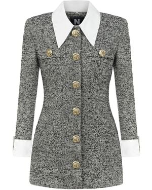 Nocturne Padded Shoulder Mini Dress - Gray