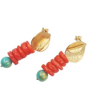Way to Chic Coral Earrings With Jade On Plated Studs - White
