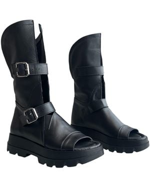 Adrenaline Fashion Designer Summer Boots – Genuine Leather, Open Toe, Chunky Sole With Buckle Straps - Blue