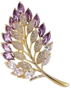 Angel Barocco Crystal Leaf Brooch - Metallic