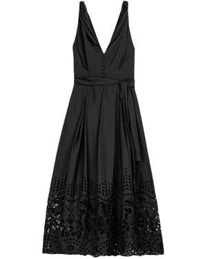 Nocturne Sleeveless Embroidered Midi Dress - Black