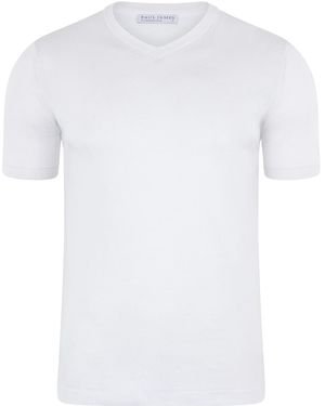 Paul James Knitwear Superfine Mercerised Cotton Adriano V Neck Knitted T-Shirt - White