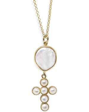 Vintouch Italy Hope-Plated Pearl Cross Necklace - White