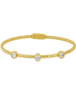 Artisan 14K Three Round Diamond Beaded Bracelet - Metallic