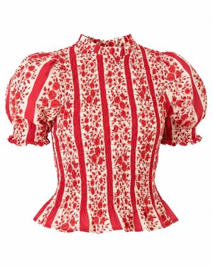 Mind Traveler Chia Floral Short-Sleeved Blouse - Red