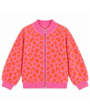 LAtelier London Floral Knit Cardigan With Ribbed Trims - Pink
