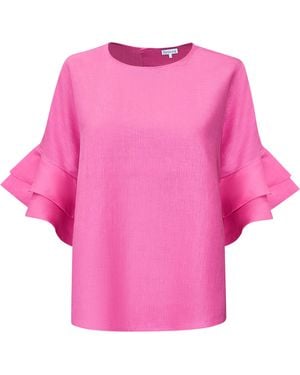 Perlavera Lolan Carmina Rose Solid Linen Flare Sleeve Top - Pink
