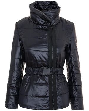 concept A trois Quilted Short Jacket With Long Sleeves And Elastic Waist Belt - Blue
