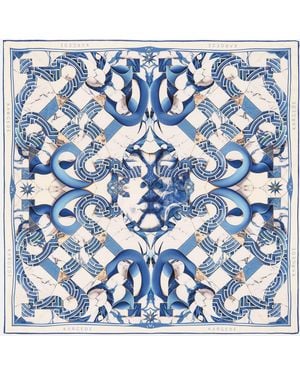 Kargede Designer Silk Scarf – Square Marble - Blue