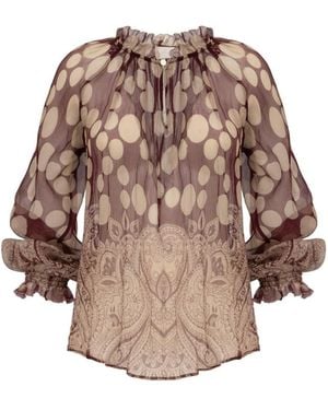 Georgette Luna Sheer Blouse - Brown