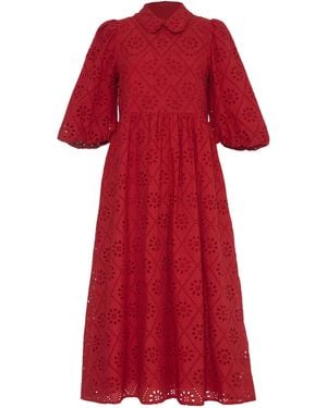 Rose & Nancy Lucille Cotton Embroidered Midi Shirt Dress