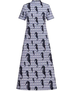 Julia Allert Neutrals Pale Seahorse Grid Print Fluid A-Line Dress – Capsule Edition - Gray