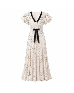 Rose & Nancy Chloe Polka Dot Print Lace Detail Tie Waist Maxi Dress - Gray