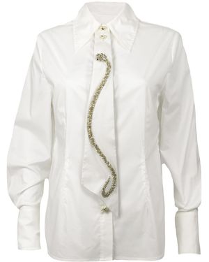 House of Laines London Laines Couture Hand Embellished Crystal Snake Tie Shirt - White