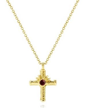 Unaloe Celestial Cross Necklace With Ruby - Metallic
