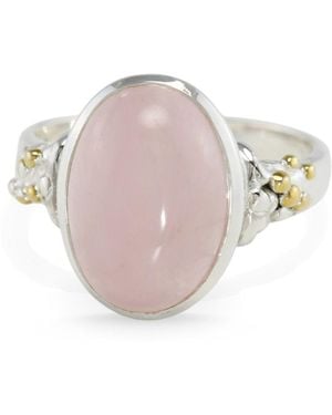 Isla Silver Oval Rose Quartz & Sterling Statement Ring - White