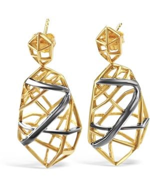 Bellus Domina Gold & Rhodium Platina Stud Earrings - Metallic