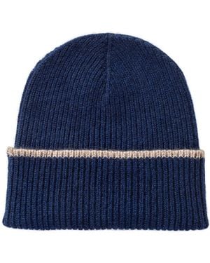 Kinalba Neutrals Gents Midnight Mid-Weight Ribbed Cashmere Beanie Hat - Blue