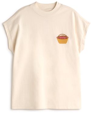 Thinking Mu Embroidered Basket Volta T-Shirt - Natural