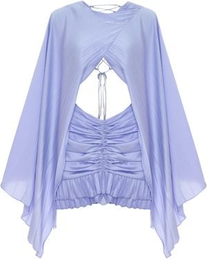 Maison sél Gathered Waist Mini Dress - Blue