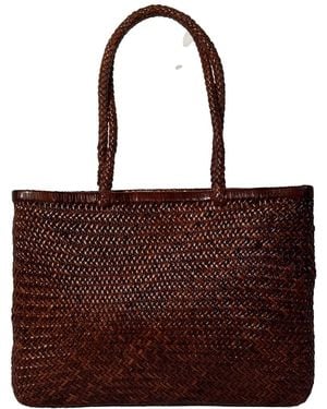 godi. The Buna Handwoven Leather Tote Bag - Brown