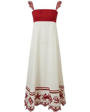 Pecanpepperpelican Crab & Shrimp Embroidered Midi Dress