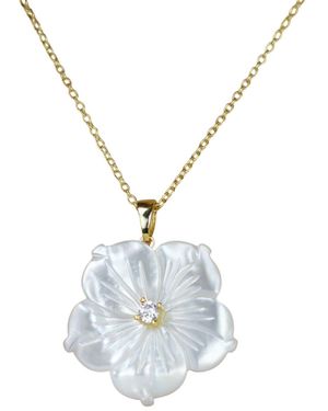 The Link Between Mara Pendant Mother Of Pearl Flower On Chain With Diamond Accent - Blue
