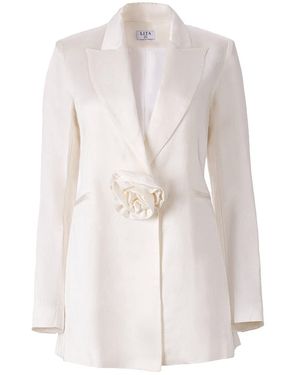 Lita Couture Rosette Appliqué Blazer - White