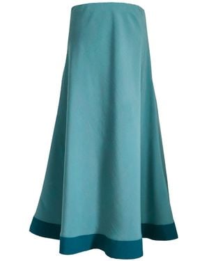 Langner Mint Bias Cut Midi Skirt Mint & Dark - Blue