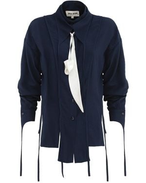 Julia Allert Artistic Asymmetric Textured Viscose Blouse - Blue