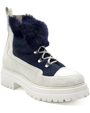 Beautiisoles by Robyn Shreiber Made in Italy Francy Leather & Faux Fur Comfortable Hiking Ankle Bootie - Blue