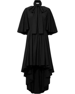 Femponiq Bow Tie Neck Cape Sleeve Maxi Dress - Black