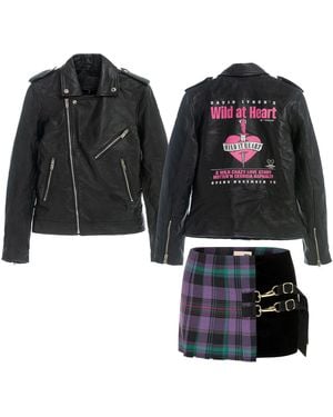 Come on Wild Leather Jacket With Mini Skirt Tartan Outfit - Black