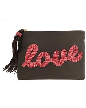 Sidney Byron Leather Mini Clutch With Love Beading - Red