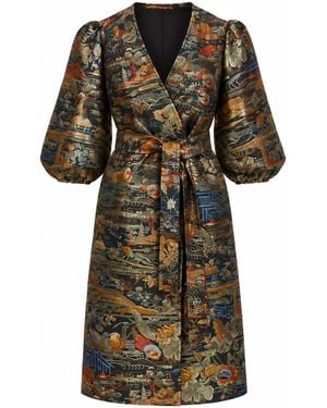 Traffic People Farewell Fools Multicolour Embroidered Duster Wrap Coat - Green