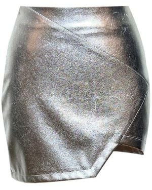 NAZLI CEREN Dian Asymmetric Vegan Leather Mini Skirt - Gray